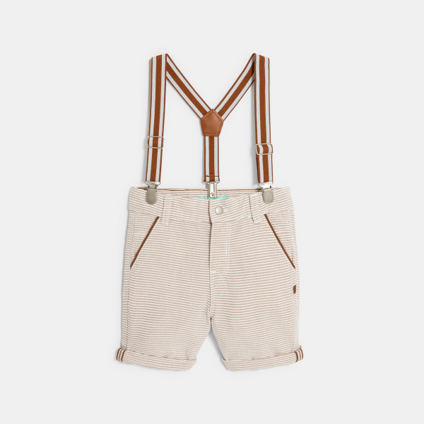 شورت بحمالات، باللون البني ومُخطط، للفتيان الصغار